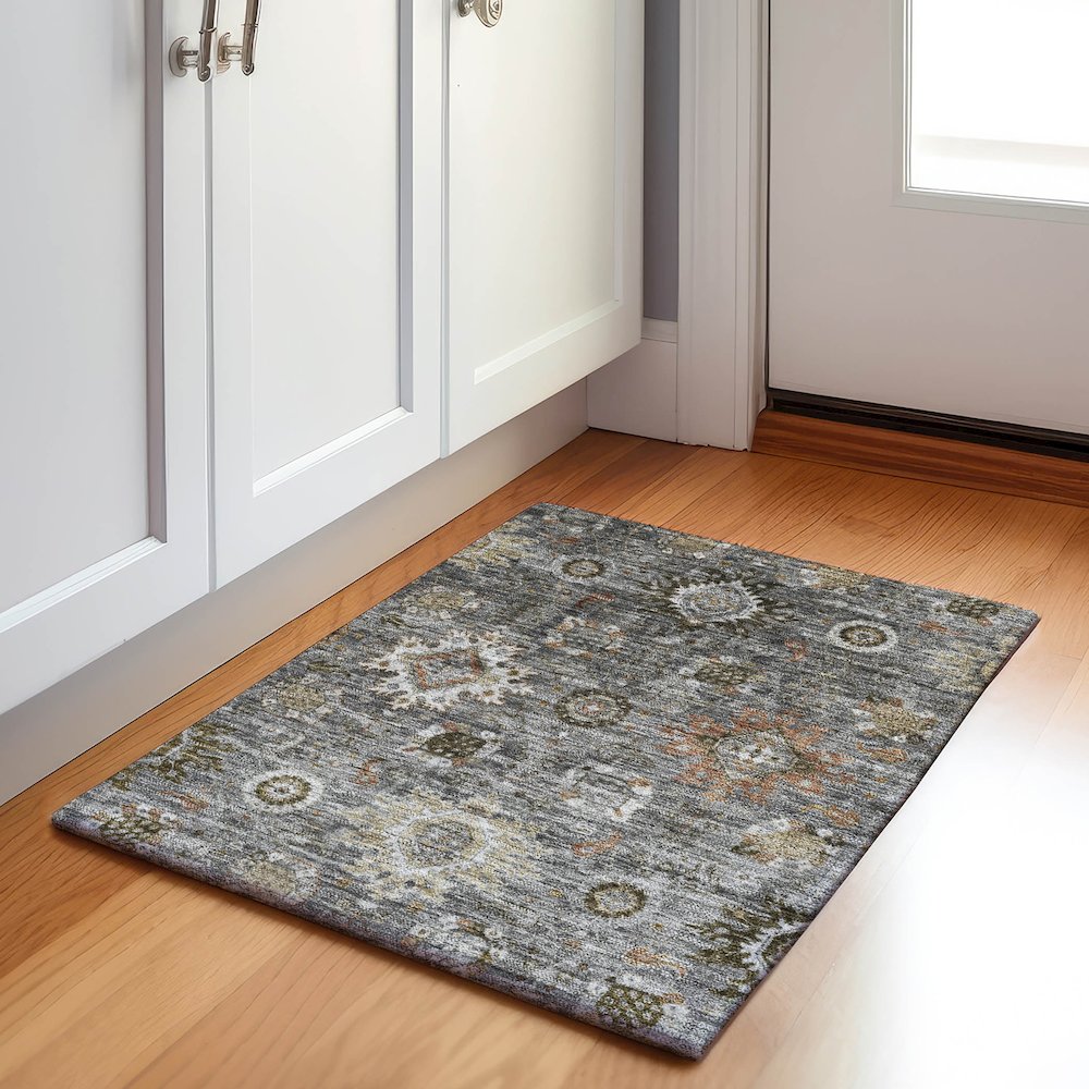 Machine Washable Indoor/Outdoor Chantille Pewter 1'8" x 2'6" Rug. Picture 5