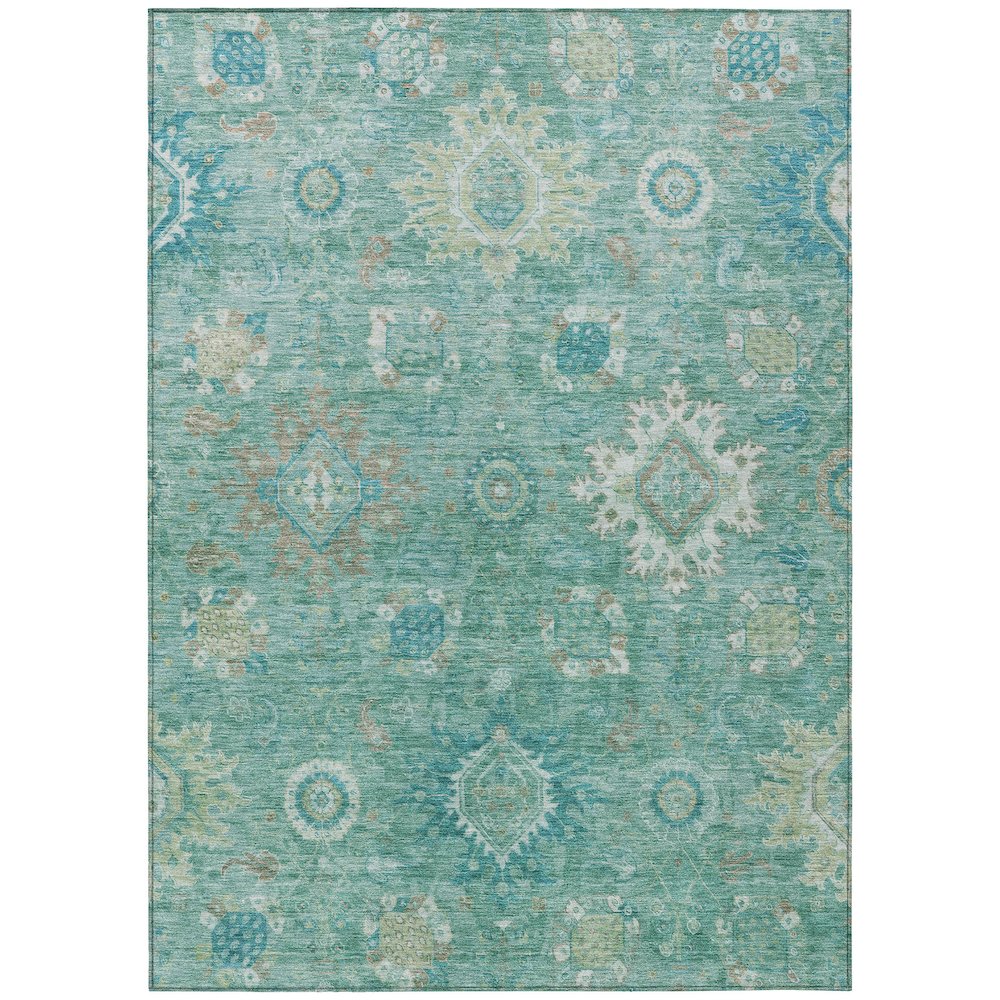 Machine Washable Indoor/Outdoor Chantille Teal 2'6" x 3'10" Rug. Picture 1