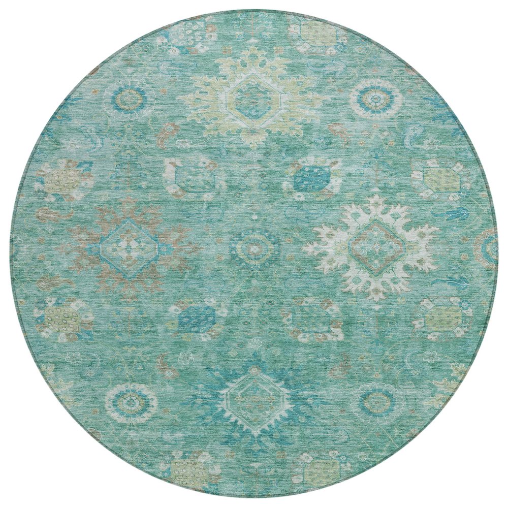 Machine Washable Indoor/Outdoor Chantille Teal 8' x 8' Round Rug. Picture 1