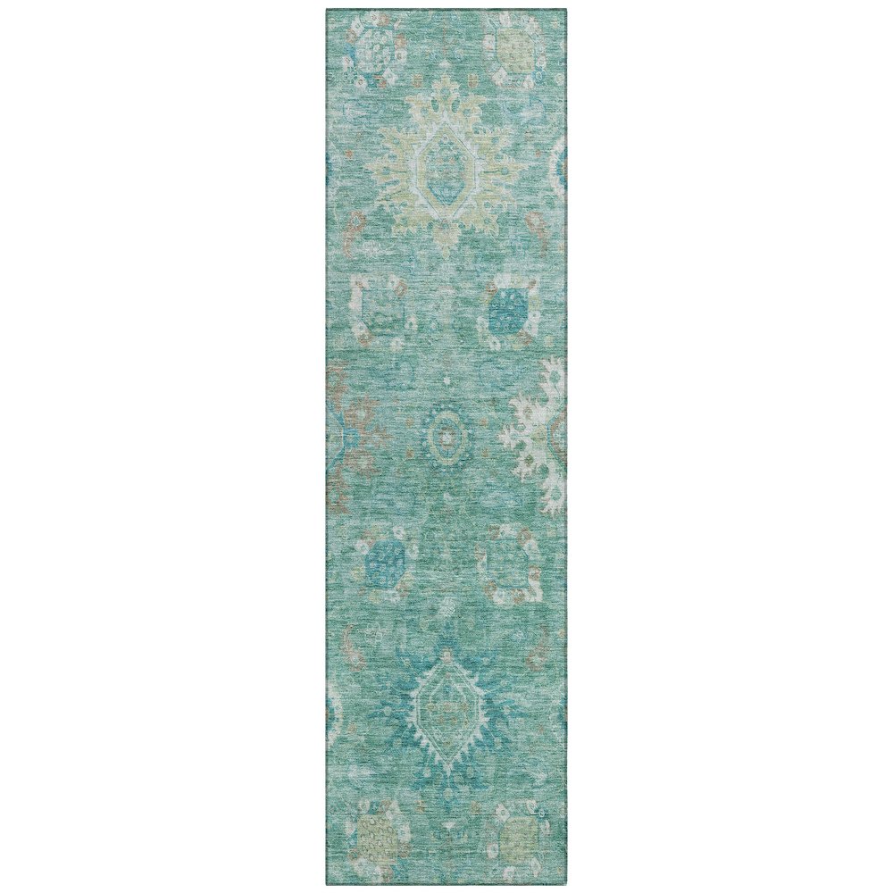 Machine Washable Indoor/Outdoor Chantille Teal 2'3" x 7'6" Runner Rug. Picture 1