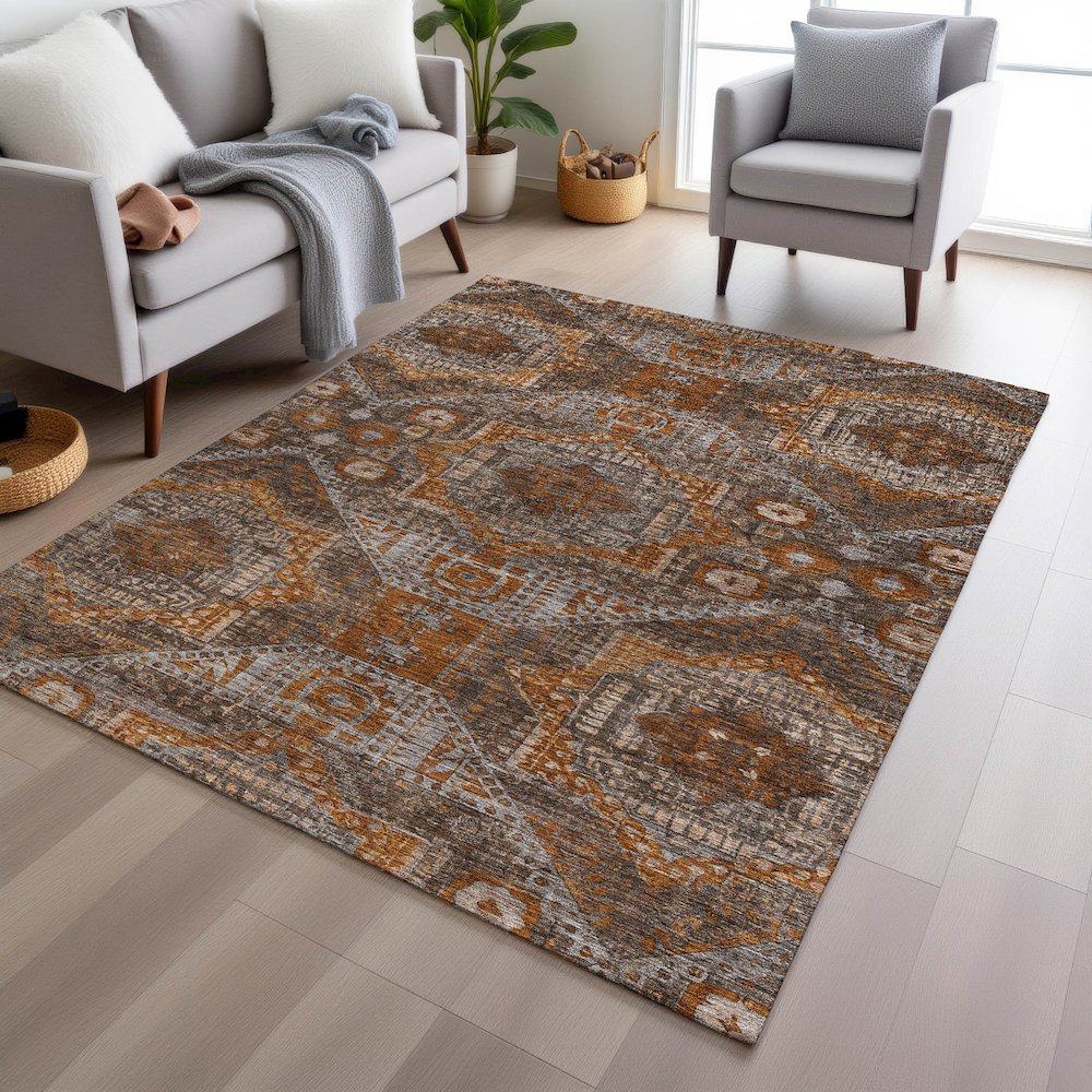 Machine Washable Indoor/Outdoor Chantille Copper 2'6" x 3'10" Rug. Picture 5