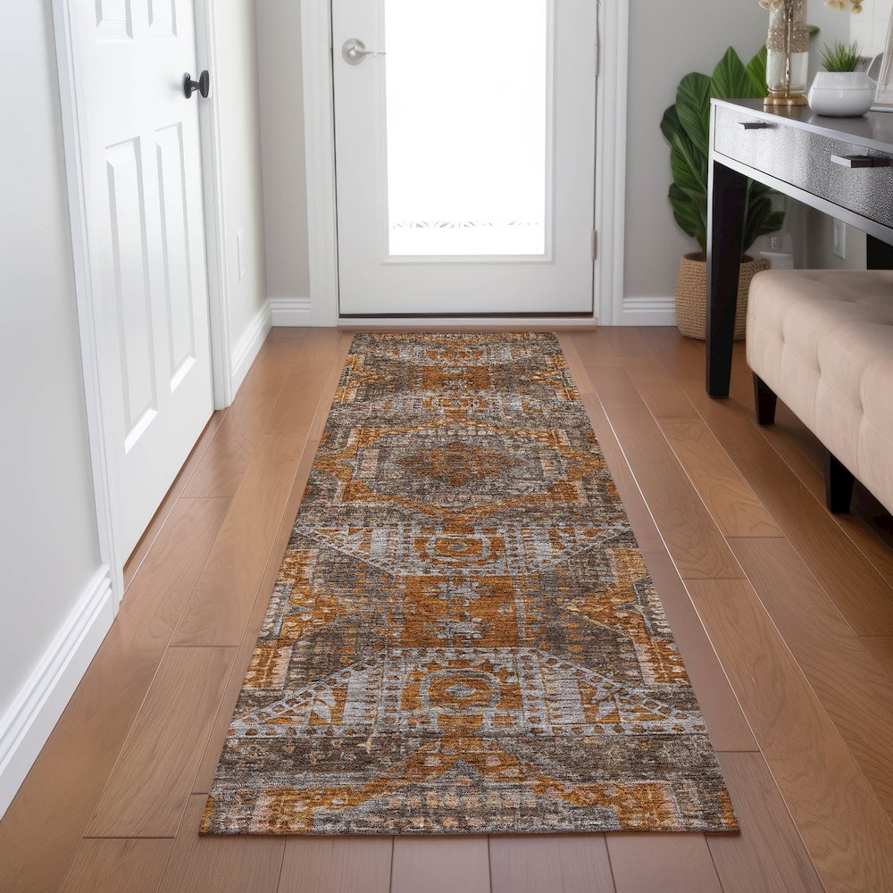 Machine Washable Indoor/Outdoor Chantille Copper 2'3" x 7'6" Runner Rug. Picture 5