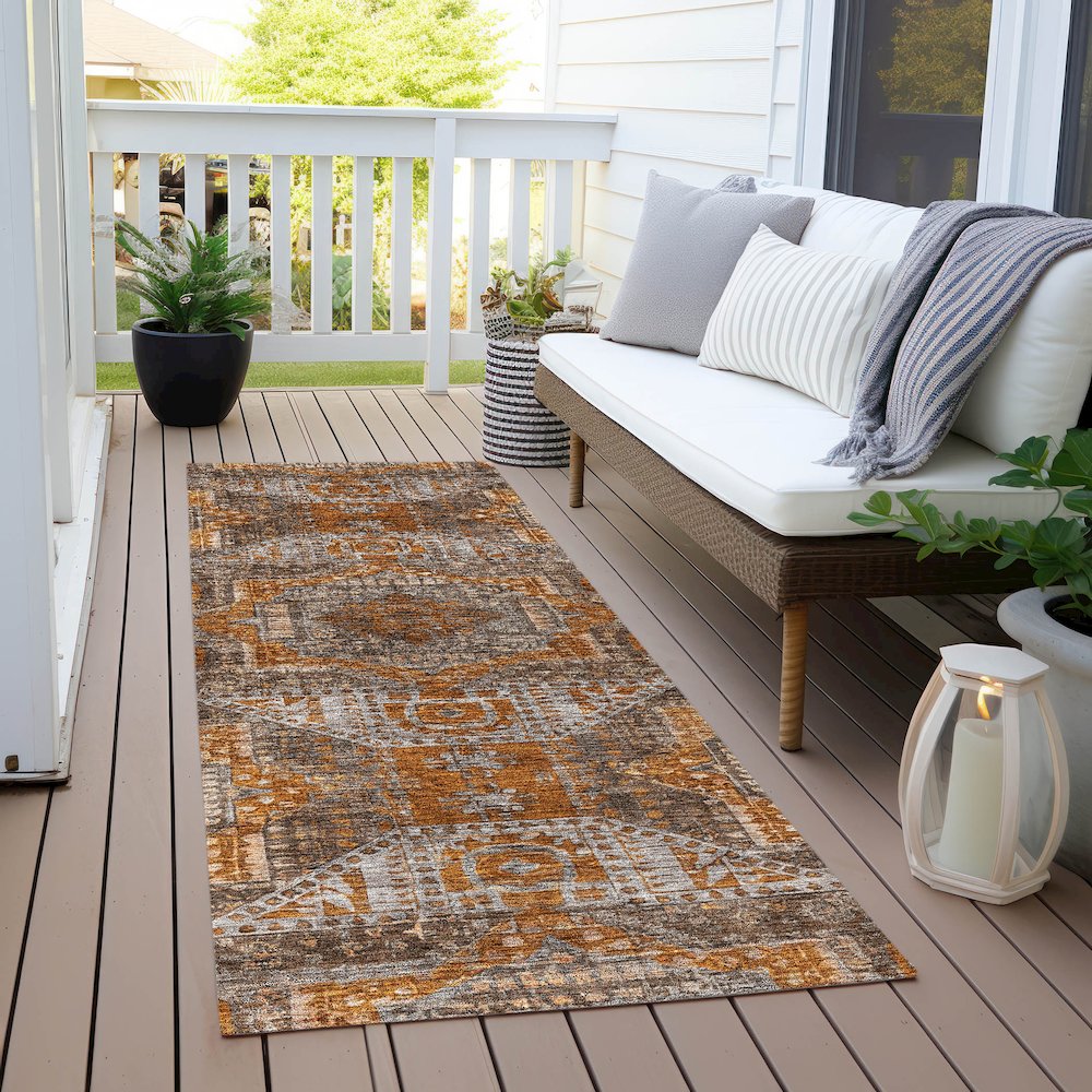 Machine Washable Indoor/Outdoor Chantille Copper 2'3" x 7'6" Runner Rug. Picture 6