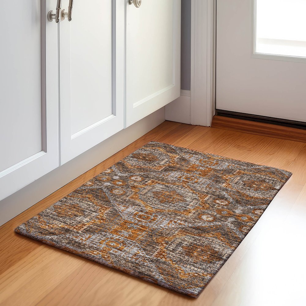 Machine Washable Indoor/Outdoor Chantille Copper 1'8" x 2'6" Rug. Picture 5