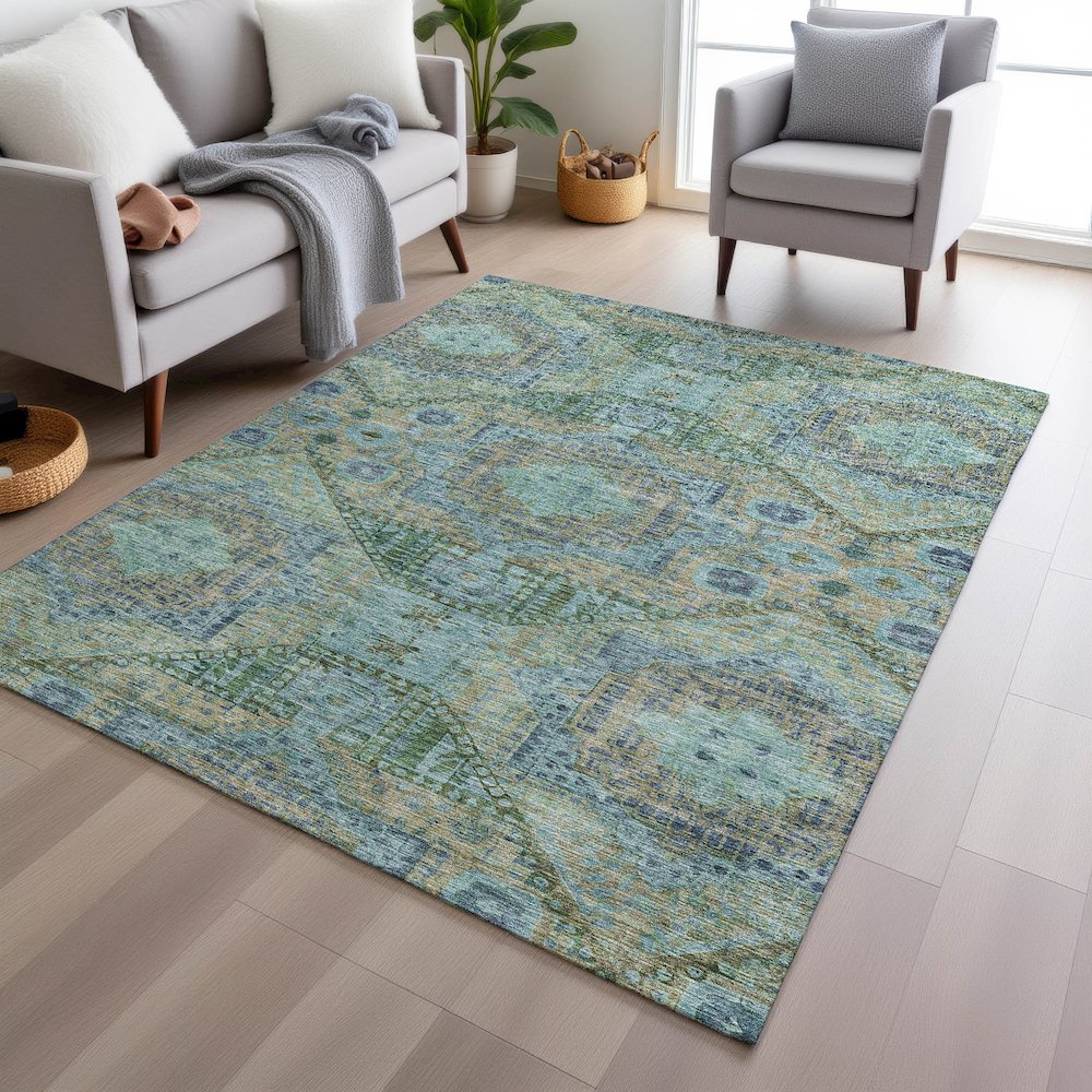 Machine Washable Indoor/Outdoor Chantille Green 2'6" x 3'10" Rug. Picture 5