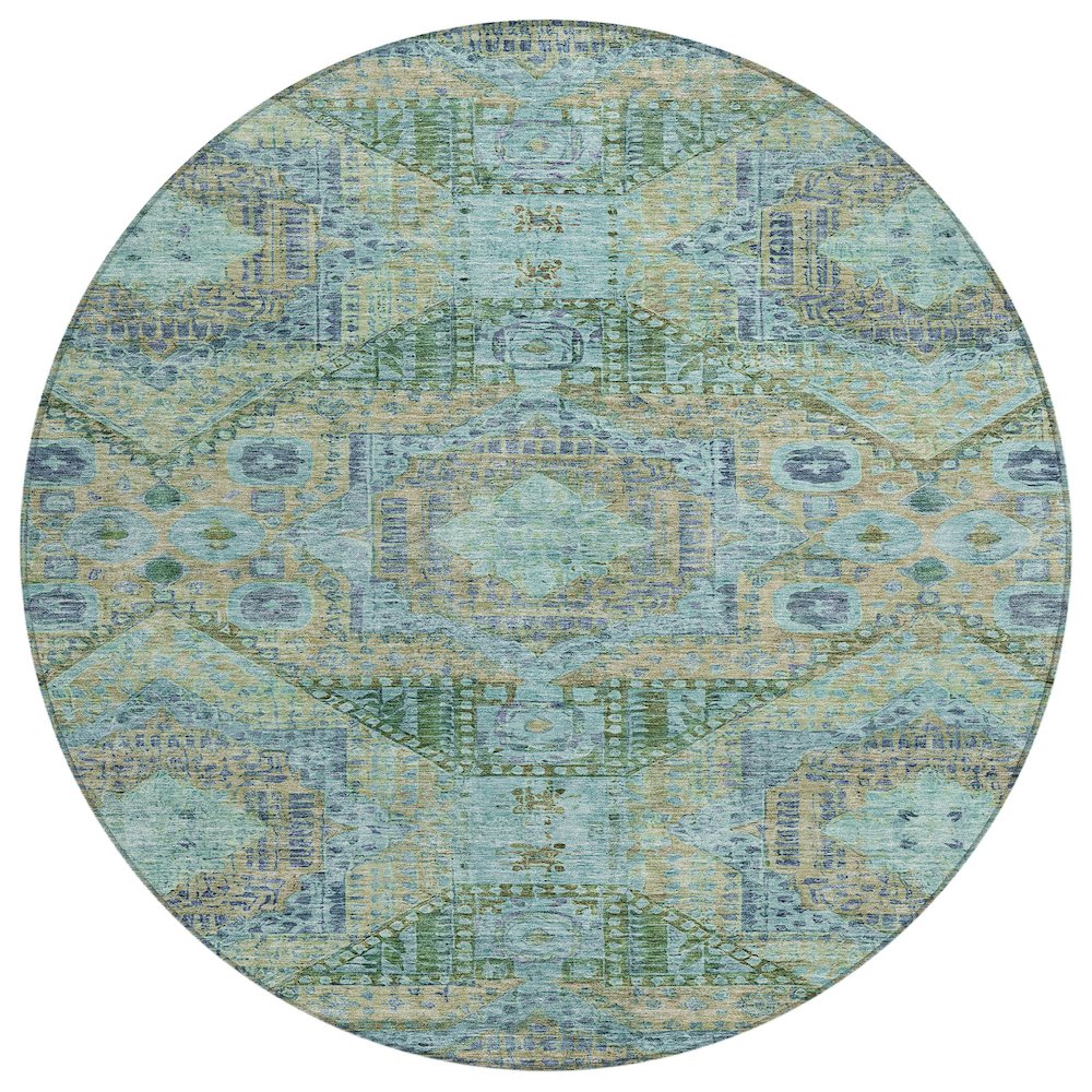Machine Washable Indoor/Outdoor Chantille Green 8' x 8' Round Rug. Picture 1