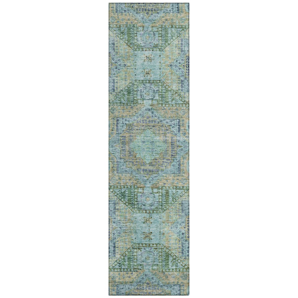 Machine Washable Indoor/Outdoor Chantille Green 2'3" x 7'6" Runner Rug. Picture 1