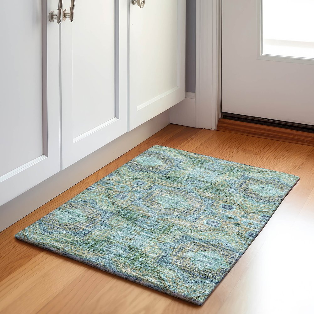 Machine Washable Indoor/Outdoor Chantille Green 1'8" x 2'6" Rug. Picture 5