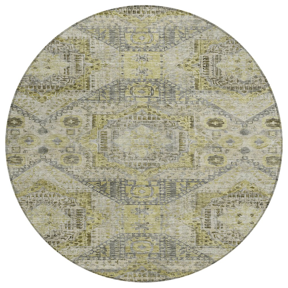 Machine Washable Indoor/Outdoor Chantille Khaki 8' x 8' Round Rug. Picture 1