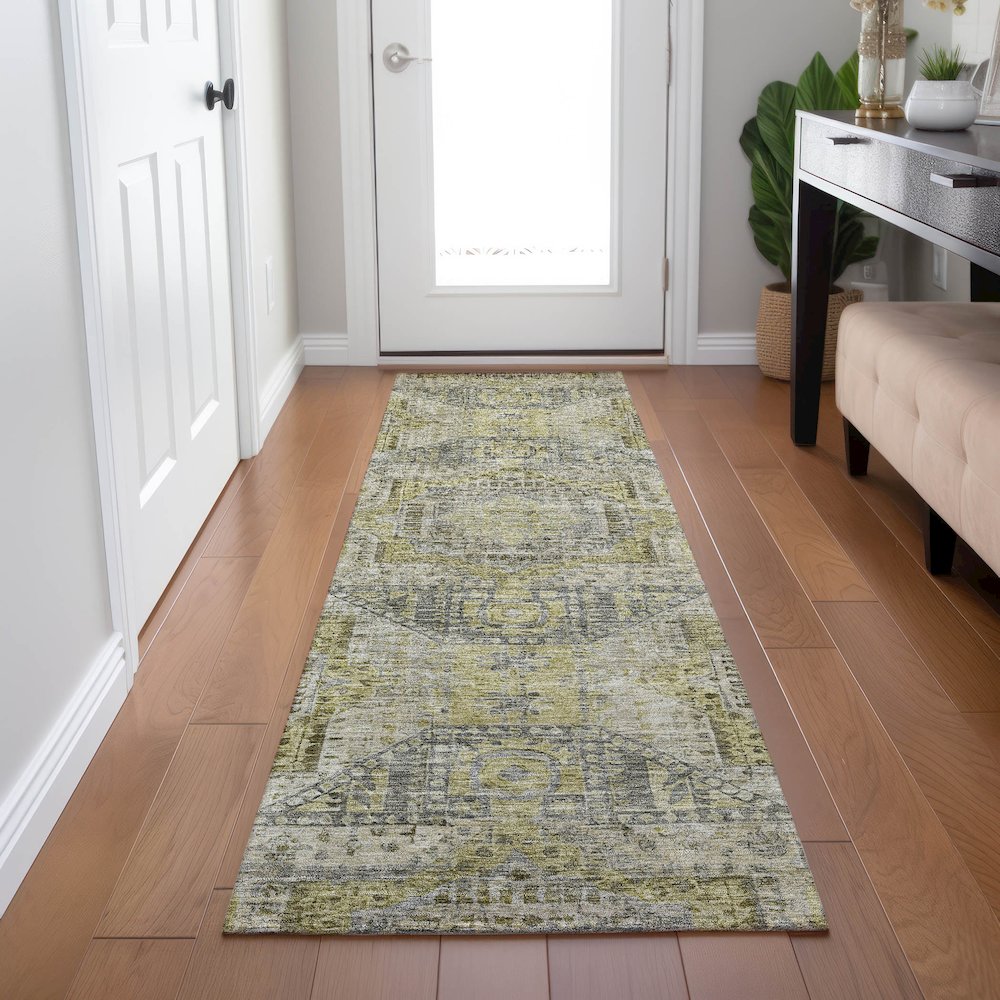 Machine Washable Indoor/Outdoor Chantille Khaki 2'3" x 7'6" Runner Rug. Picture 5
