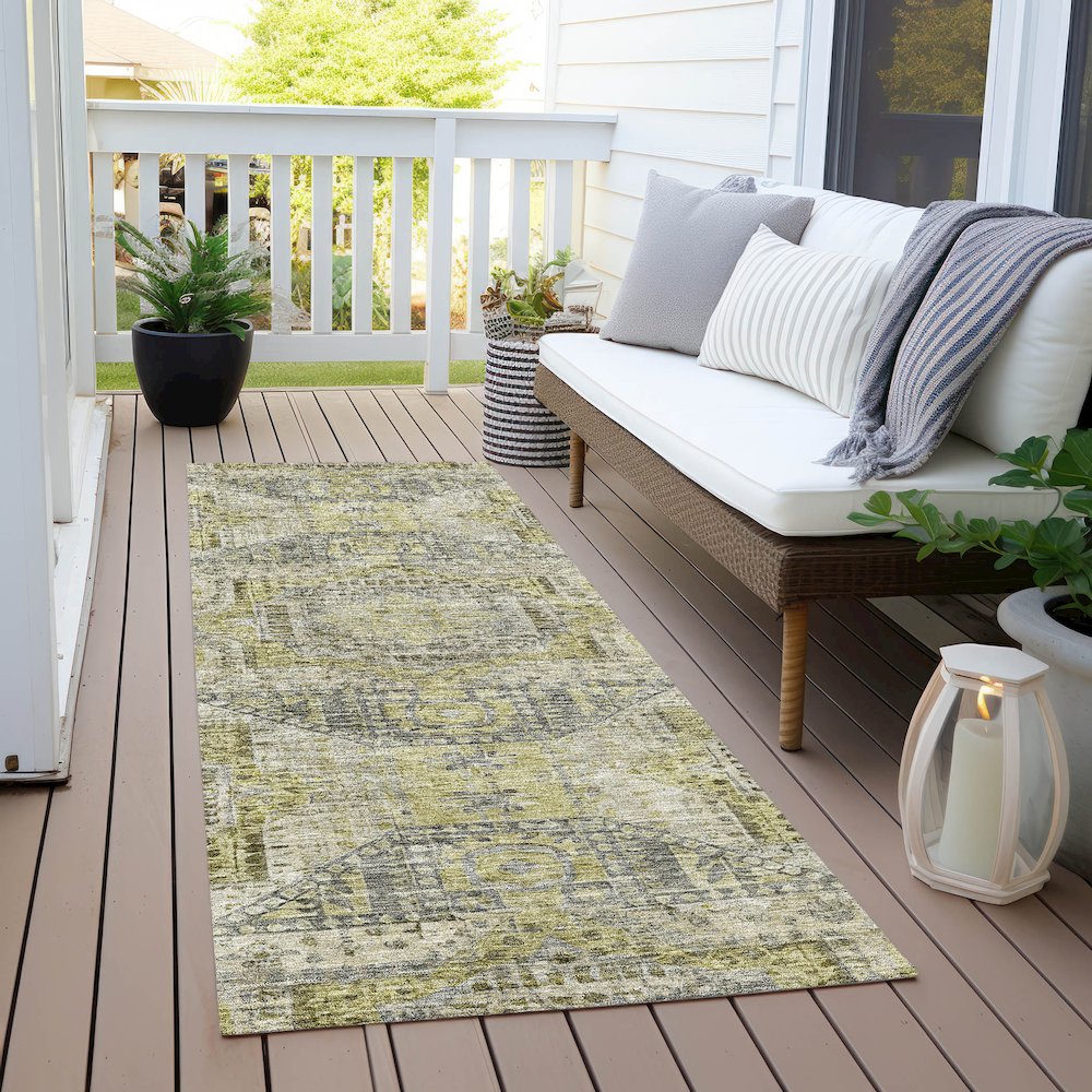 Machine Washable Indoor/Outdoor Chantille Khaki 2'3" x 7'6" Runner Rug. Picture 6