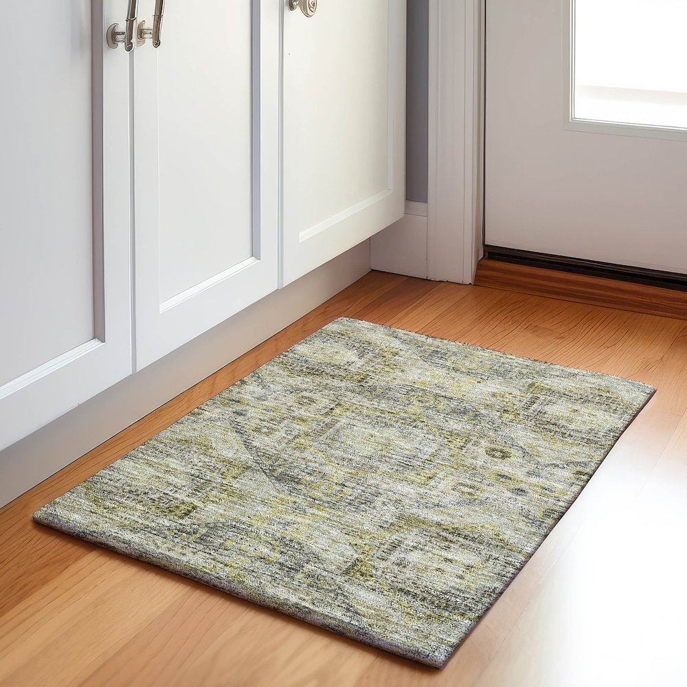 Machine Washable Indoor/Outdoor Chantille Khaki 1'8" x 2'6" Rug. Picture 5