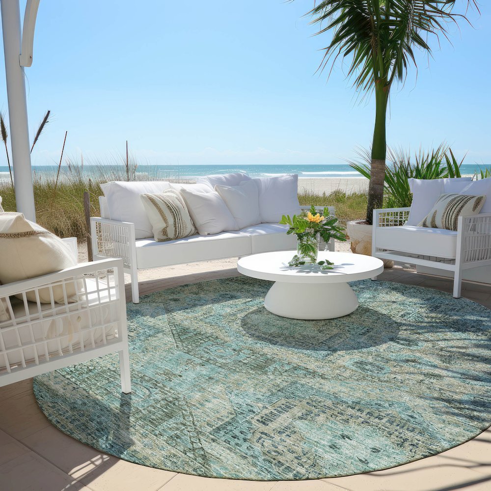 Machine Washable Indoor/Outdoor Chantille Sage 8' x 8' Round Rug. Picture 6