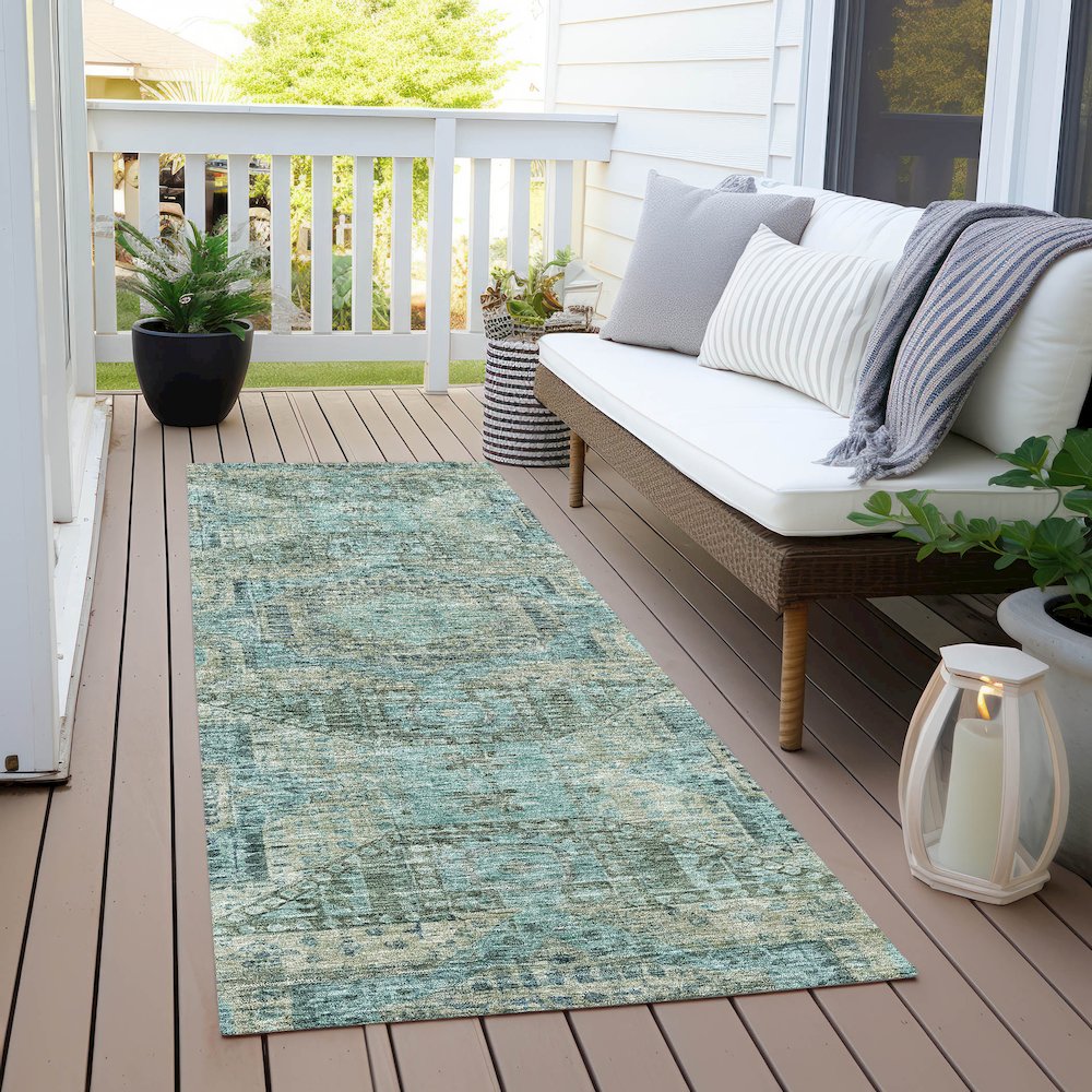 Machine Washable Indoor/Outdoor Chantille Sage 2'3" x 7'6" Runner Rug. Picture 6