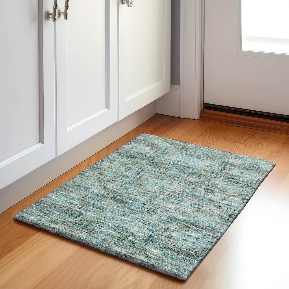Machine Washable Indoor/Outdoor Chantille Sage 1'8" x 2'6" Rug. Picture 5