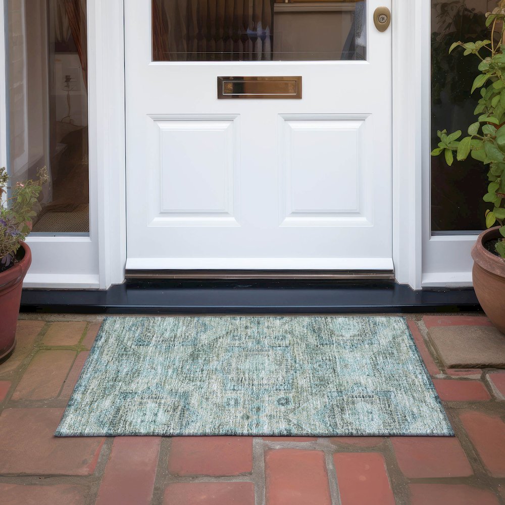 Machine Washable Indoor/Outdoor Chantille Sage 1'8" x 2'6" Rug. Picture 6