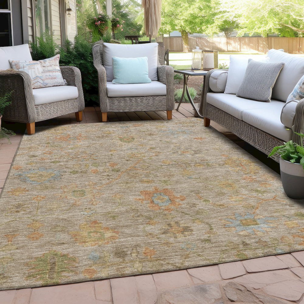 Machine Washable Indoor/Outdoor Chantille Beige 2'6" x 3'10" Rug. Picture 7