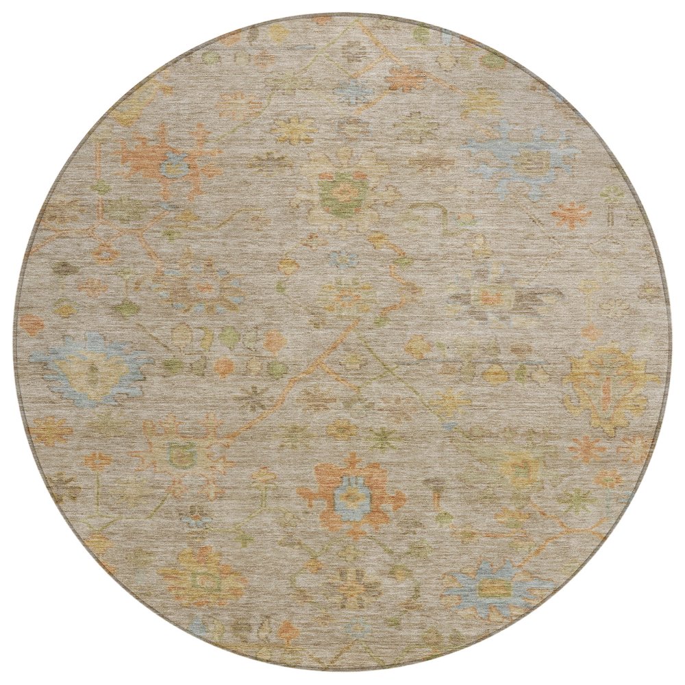 Machine Washable Indoor/Outdoor Chantille Beige 8' x 8' Round Rug. Picture 1