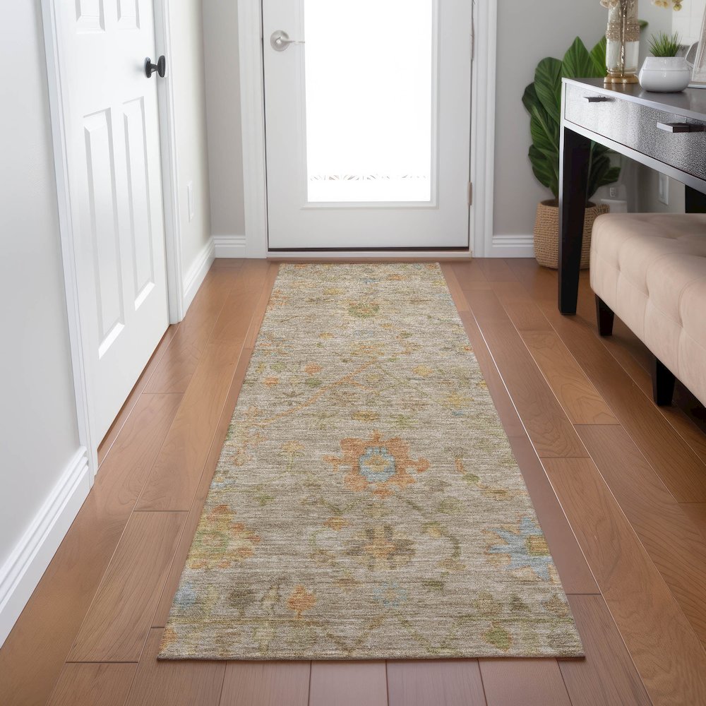 Machine Washable Indoor/Outdoor Chantille Beige 2'3" x 7'6" Runner Rug. Picture 5