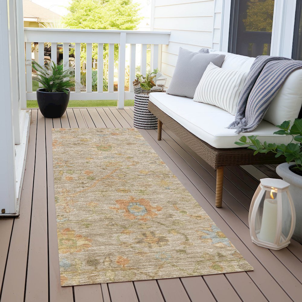 Machine Washable Indoor/Outdoor Chantille Beige 2'3" x 7'6" Runner Rug. Picture 6