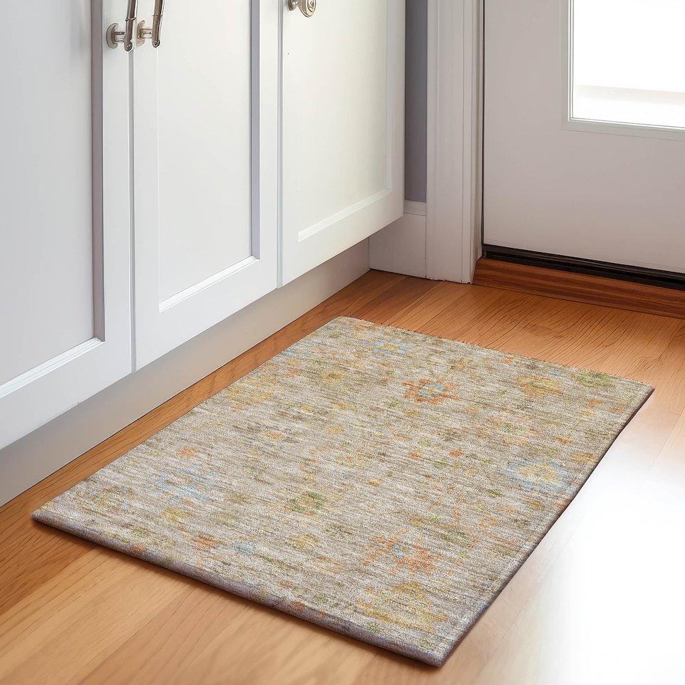 Machine Washable Indoor/Outdoor Chantille Beige 1'8" x 2'6" Rug. Picture 5