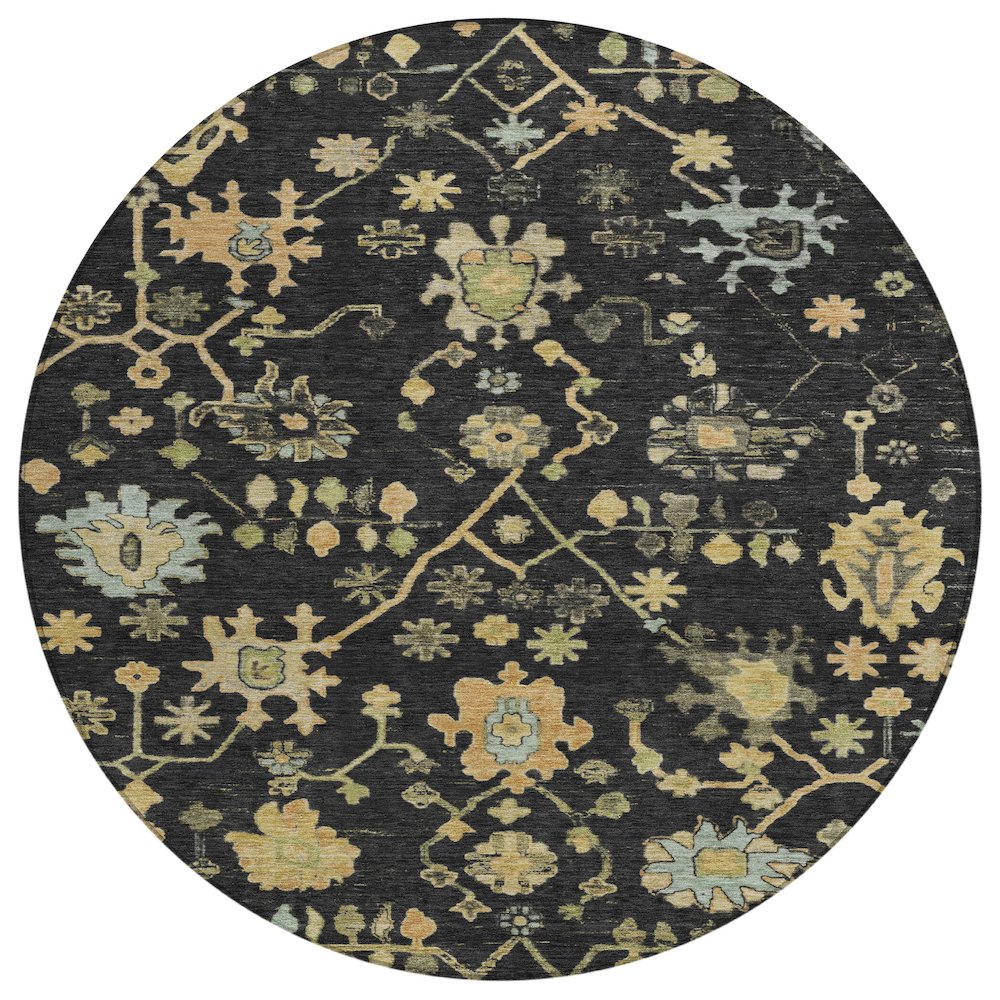 Machine Washable Indoor/Outdoor Chantille Black 8' x 8' Round Rug. Picture 1