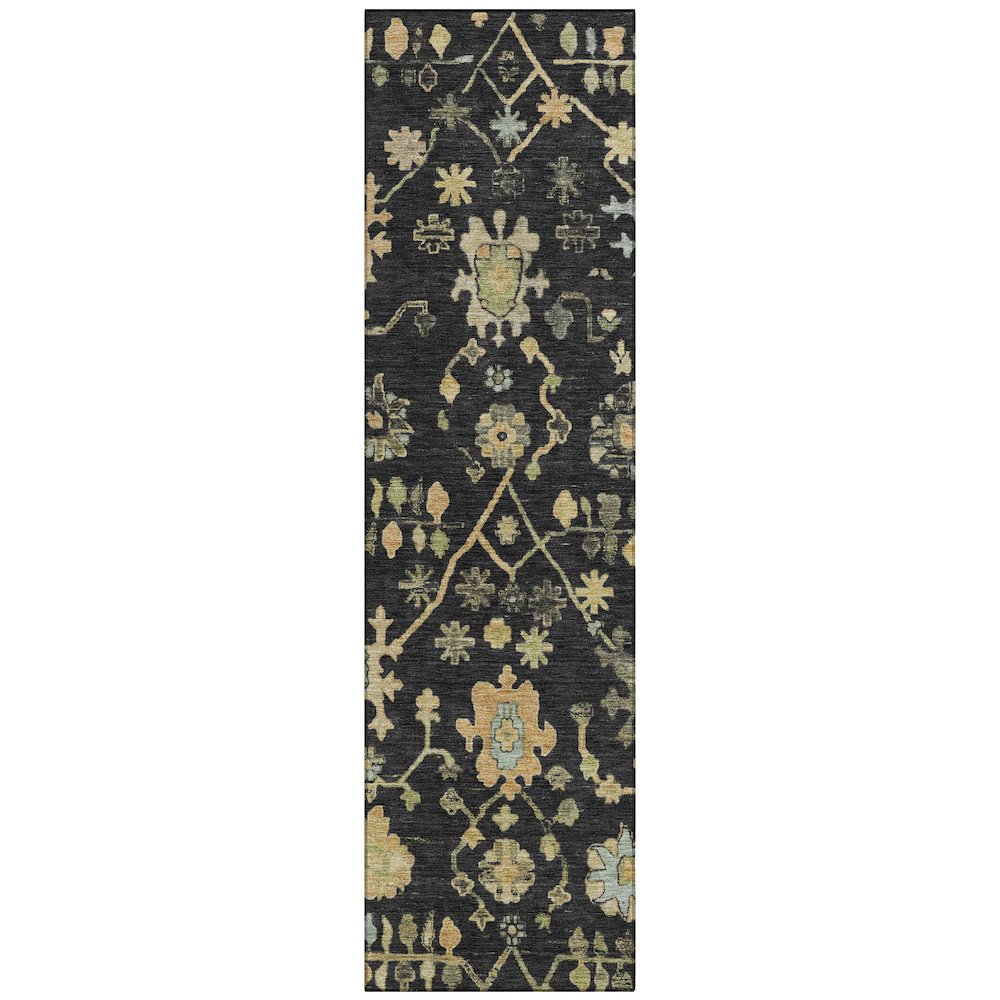Machine Washable Indoor/Outdoor Chantille Black 2'3" x 7'6" Runner Rug. Picture 1