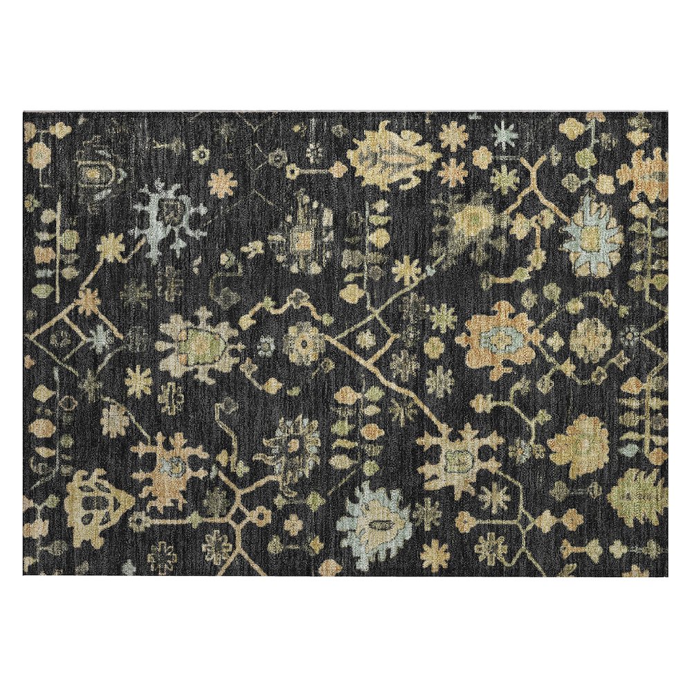 Machine Washable Indoor/Outdoor Chantille Black 1'8" x 2'6" Rug. Picture 1