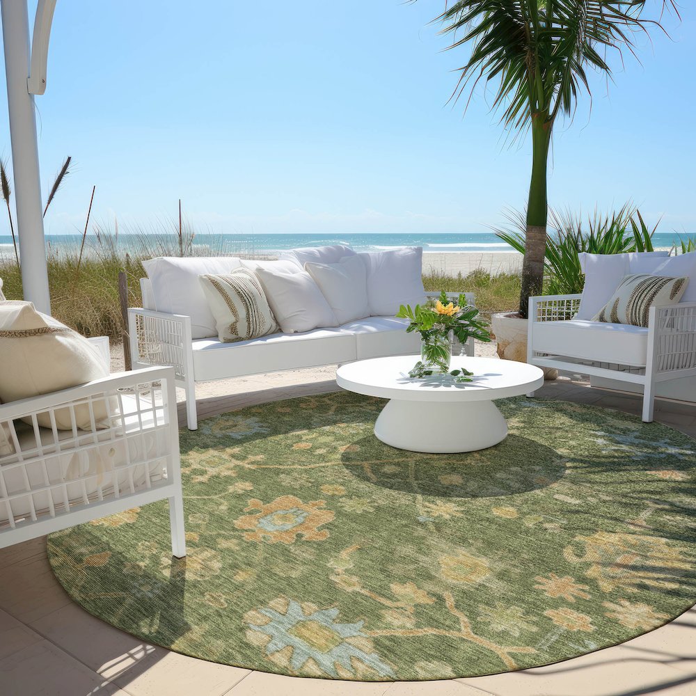 Machine Washable Indoor/Outdoor Chantille Fern 8' x 8' Round Rug. Picture 6