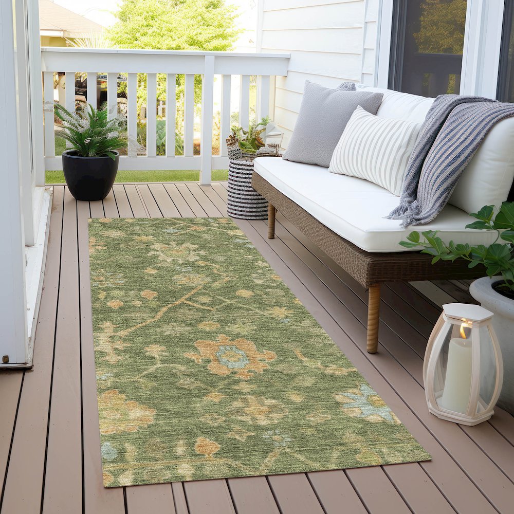 Machine Washable Indoor/Outdoor Chantille Fern 2'3" x 7'6" Runner Rug. Picture 6