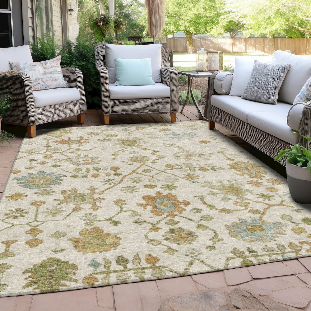 Machine Washable Indoor/Outdoor Chantille Ivory 2'6" x 3'10" Rug. Picture 7