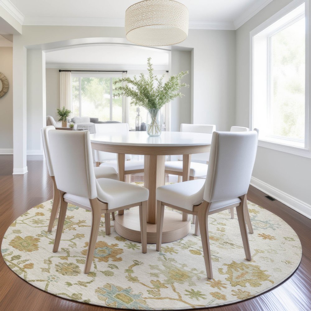 Machine Washable Indoor/Outdoor Chantille Ivory 8' x 8' Round Rug. Picture 5