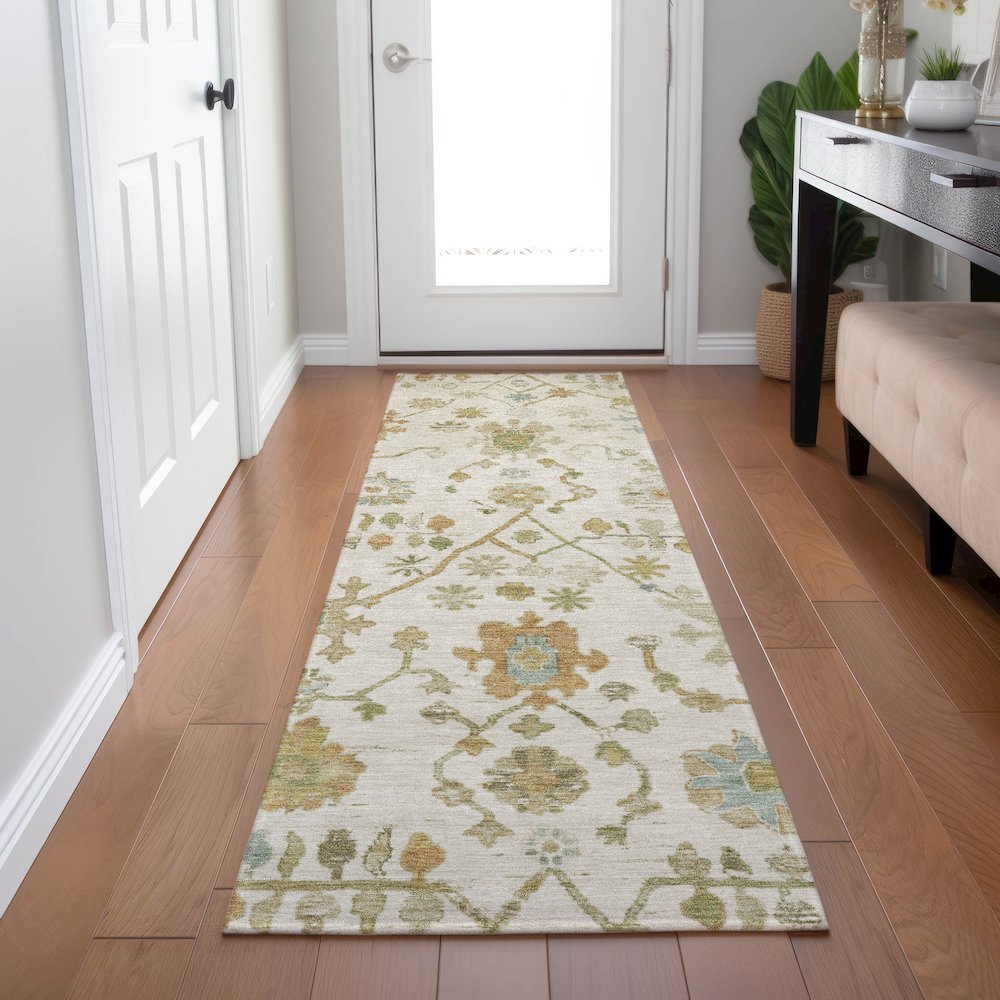 Machine Washable Indoor/Outdoor Chantille Ivory 2'3" x 7'6" Runner Rug. Picture 5