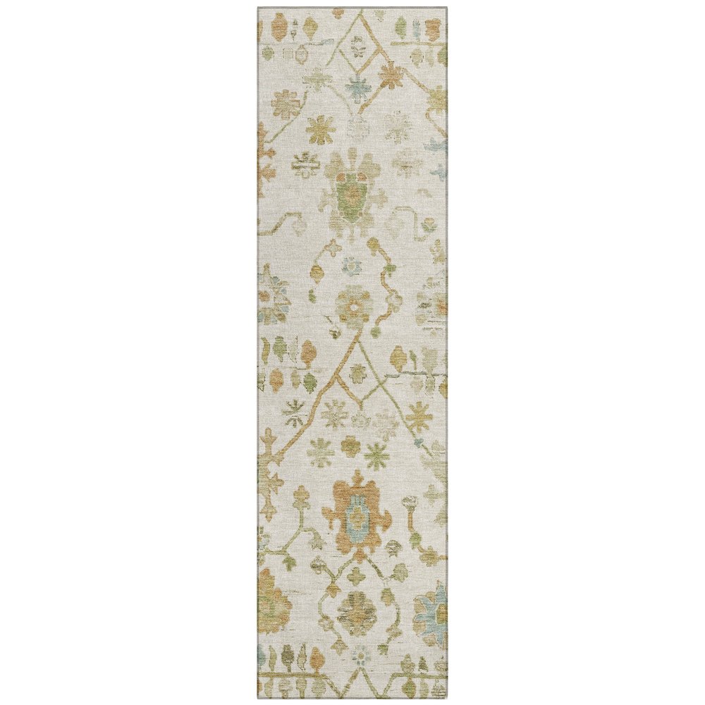 Machine Washable Indoor/Outdoor Chantille Ivory 2'3" x 7'6" Runner Rug. Picture 1