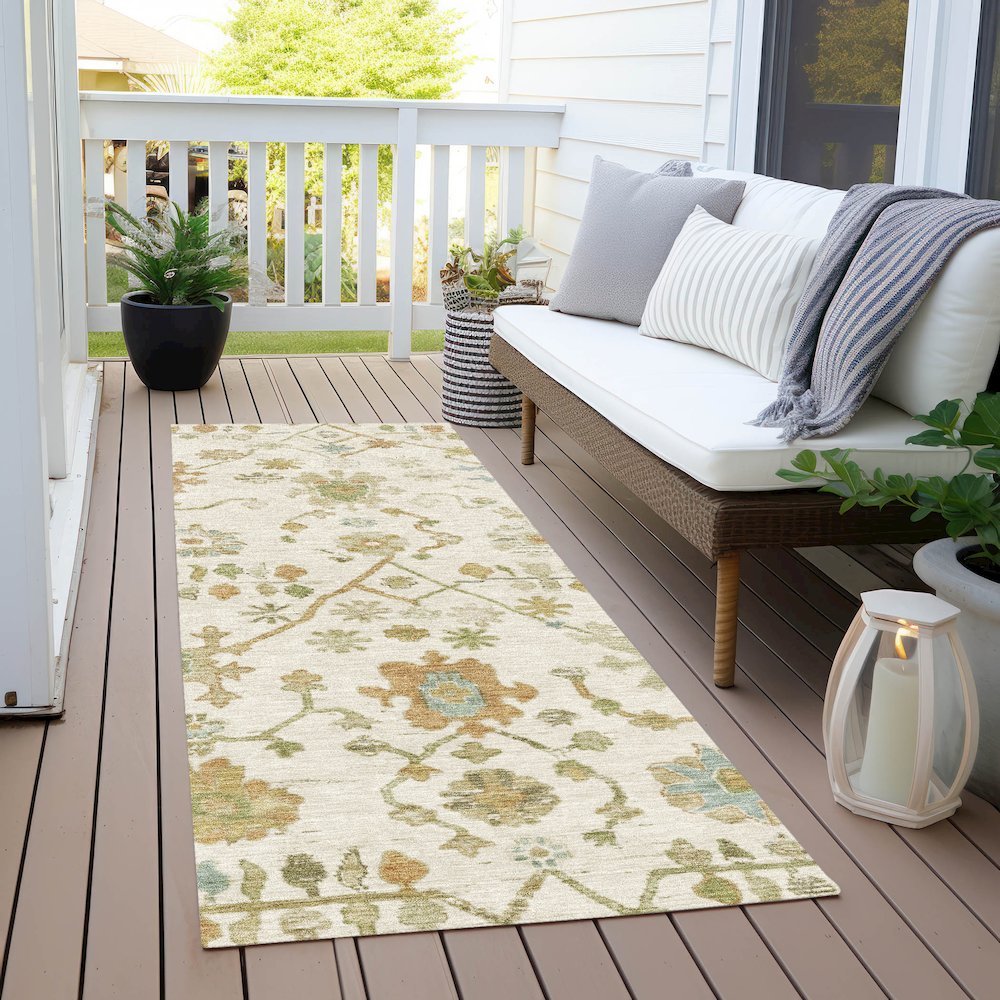 Machine Washable Indoor/Outdoor Chantille Ivory 2'3" x 7'6" Runner Rug. Picture 6