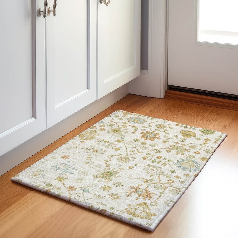 Machine Washable Indoor/Outdoor Chantille Ivory 1'8" x 2'6" Rug. Picture 5