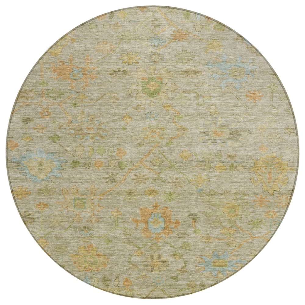 Machine Washable Indoor/Outdoor Chantille Khaki 8' x 8' Round Rug. Picture 1