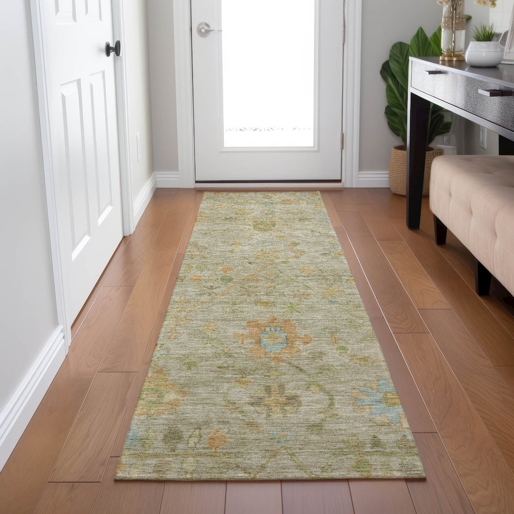 Machine Washable Indoor/Outdoor Chantille Khaki 2'3" x 7'6" Runner Rug. Picture 5