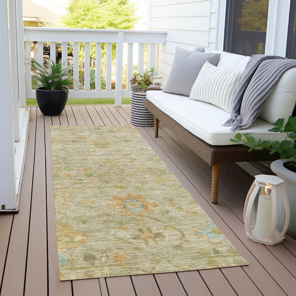 Machine Washable Indoor/Outdoor Chantille Khaki 2'3" x 7'6" Runner Rug. Picture 6