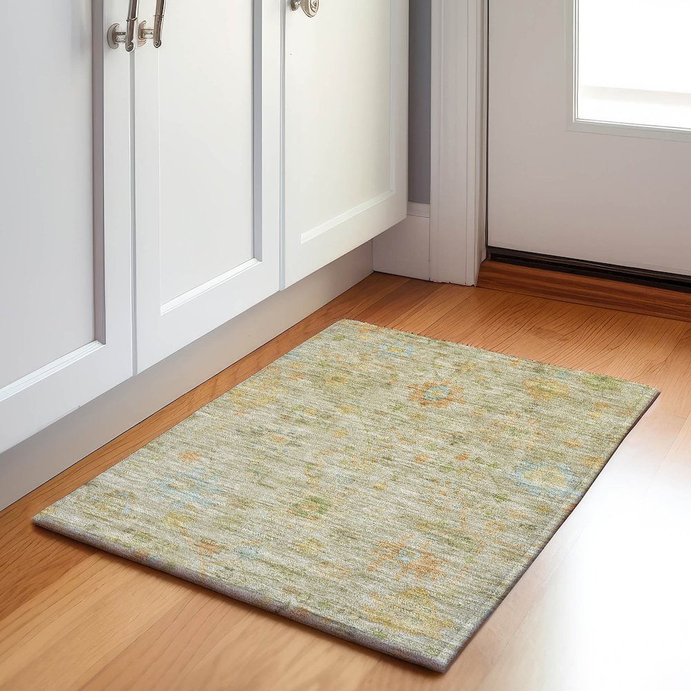 Machine Washable Indoor/Outdoor Chantille Khaki 1'8" x 2'6" Rug. Picture 5