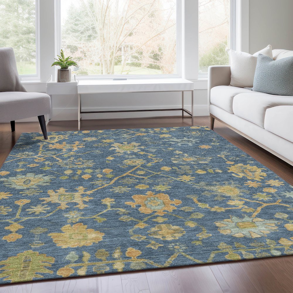 Machine Washable Indoor/Outdoor Chantille Navy 2'6" x 3'10" Rug. Picture 6