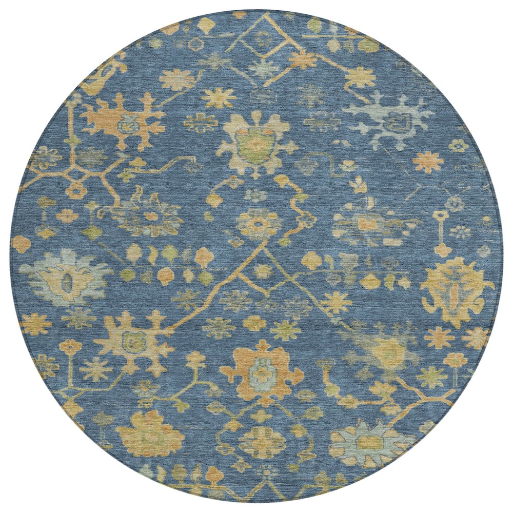 Machine Washable Indoor/Outdoor Chantille Navy 8' x 8' Round Rug. Picture 1