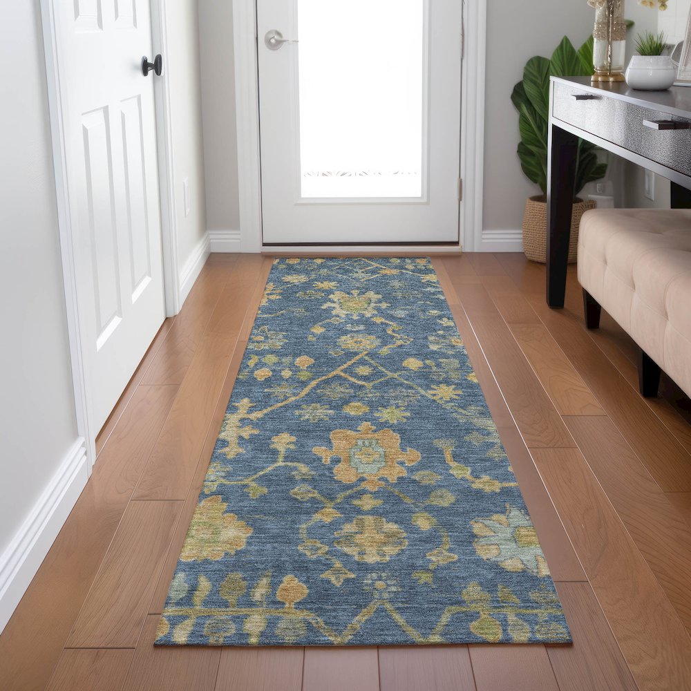 Machine Washable Indoor/Outdoor Chantille Navy 2'3" x 7'6" Runner Rug. Picture 5