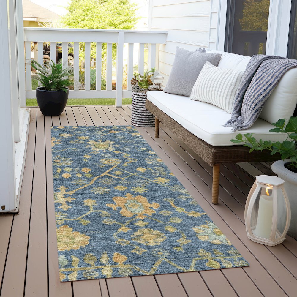 Machine Washable Indoor/Outdoor Chantille Navy 2'3" x 7'6" Runner Rug. Picture 6