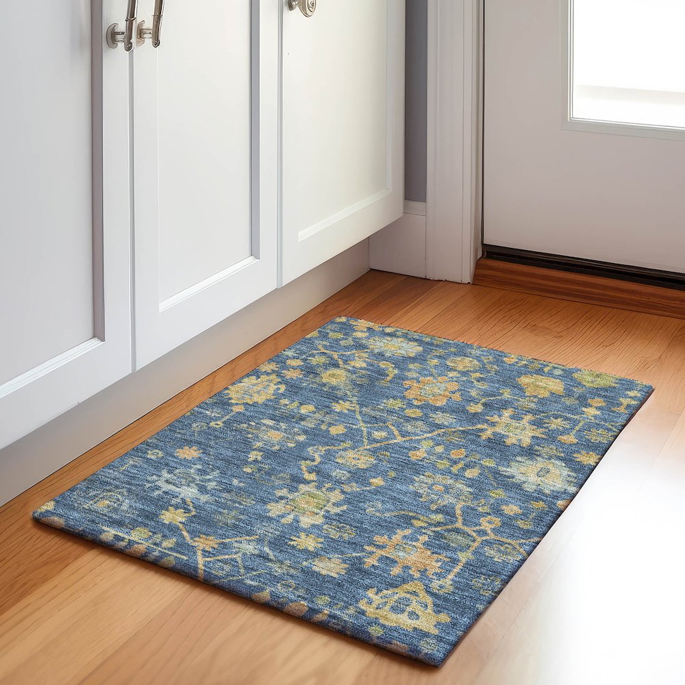 Machine Washable Indoor/Outdoor Chantille Navy 1'8" x 2'6" Rug. Picture 5