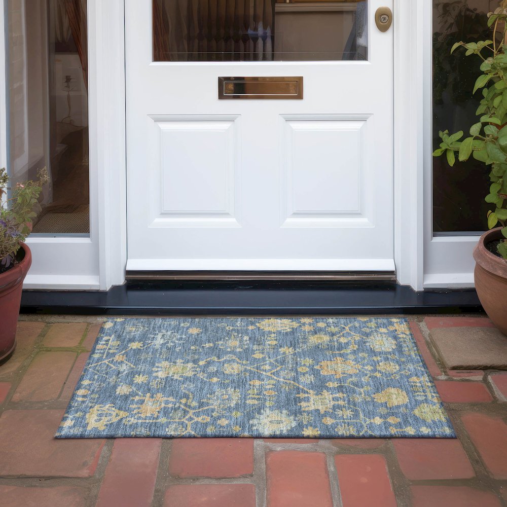 Machine Washable Indoor/Outdoor Chantille Navy 1'8" x 2'6" Rug. Picture 6