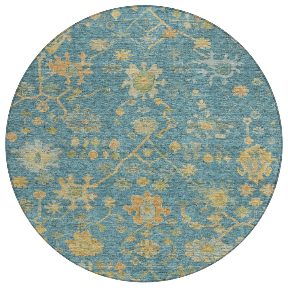 Machine Washable Indoor/Outdoor Chantille Teal 8' x 8' Round Rug. Picture 1