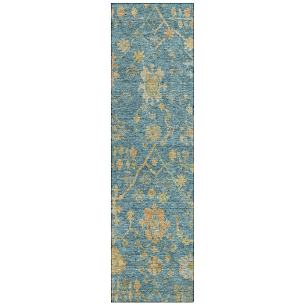 Machine Washable Indoor/Outdoor Chantille Teal 2'3" x 7'6" Runner Rug. Picture 1