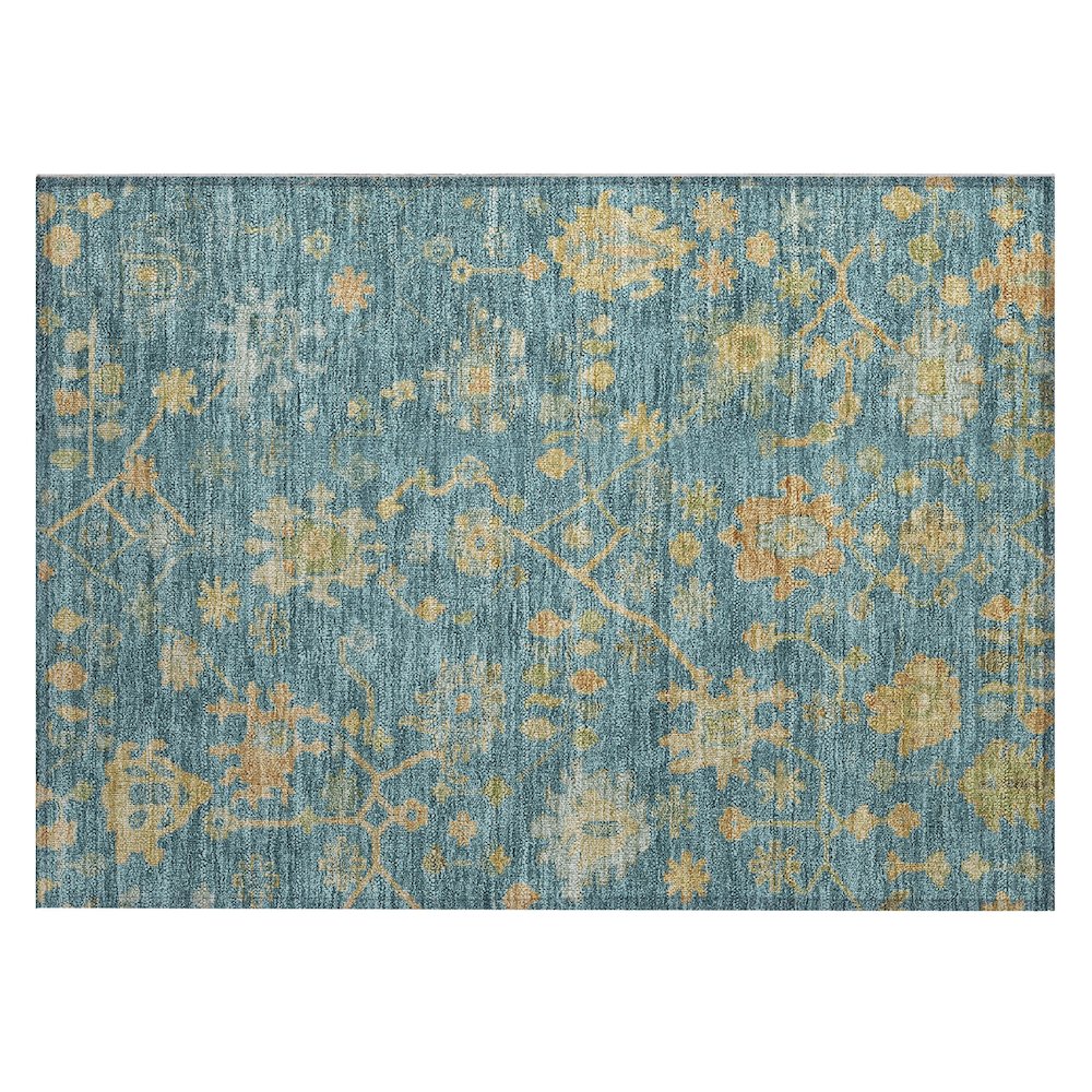 Machine Washable Indoor/Outdoor Chantille Teal 1'8" x 2'6" Rug. Picture 1