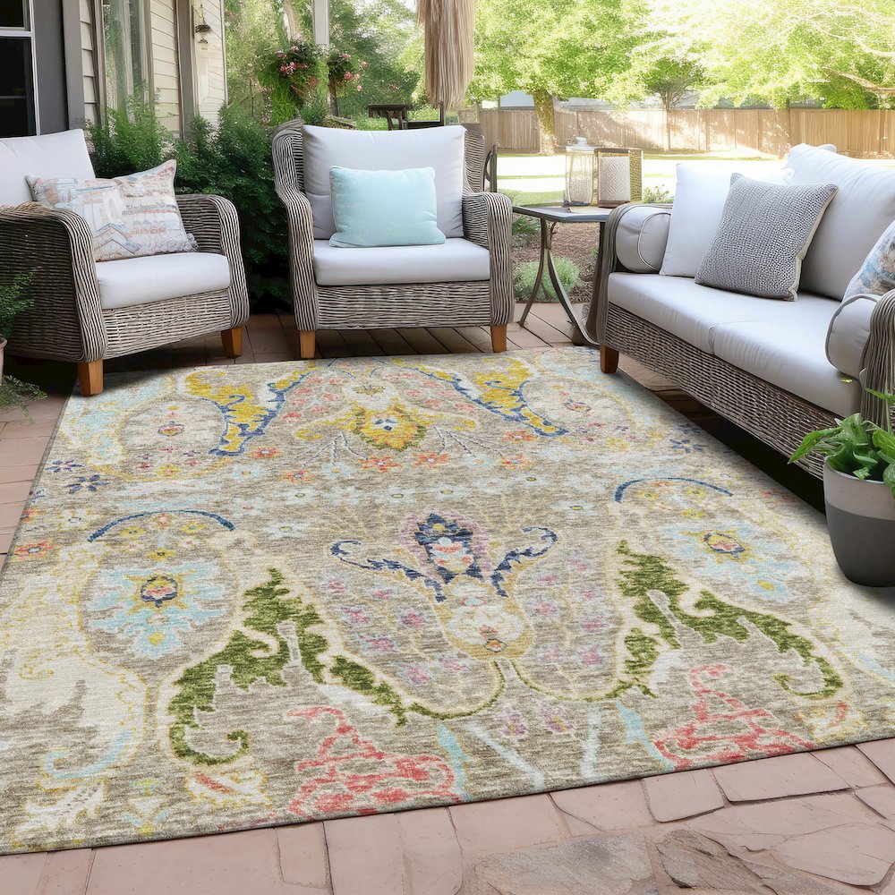 Machine Washable Indoor/Outdoor Chantille Beige 2'6" x 3'10" Rug. Picture 7